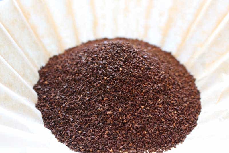 Unused coffee grounds in filter