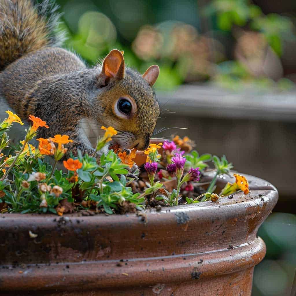 gray squirrel in flowerport