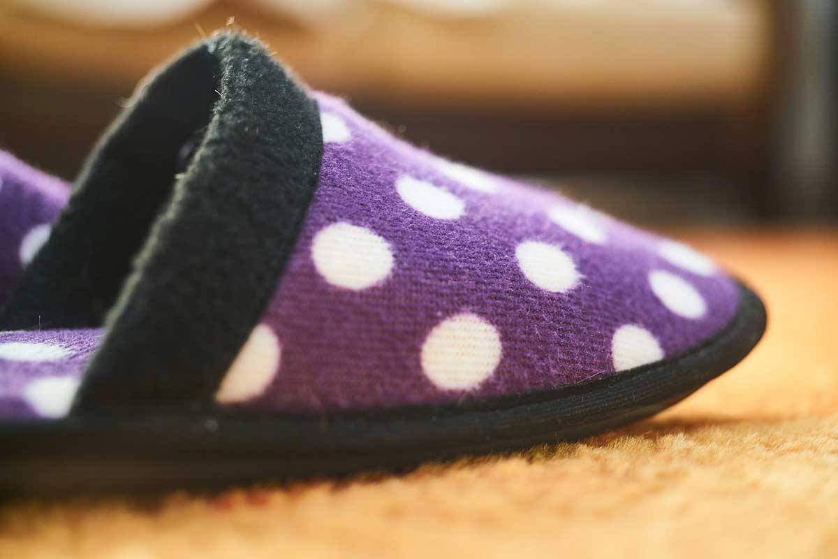 purple polka-dot slippers
