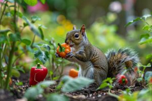 squirrel eating bell pepper