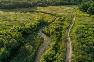 aerial land with creek