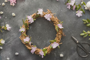 spring wreath scissors flowers